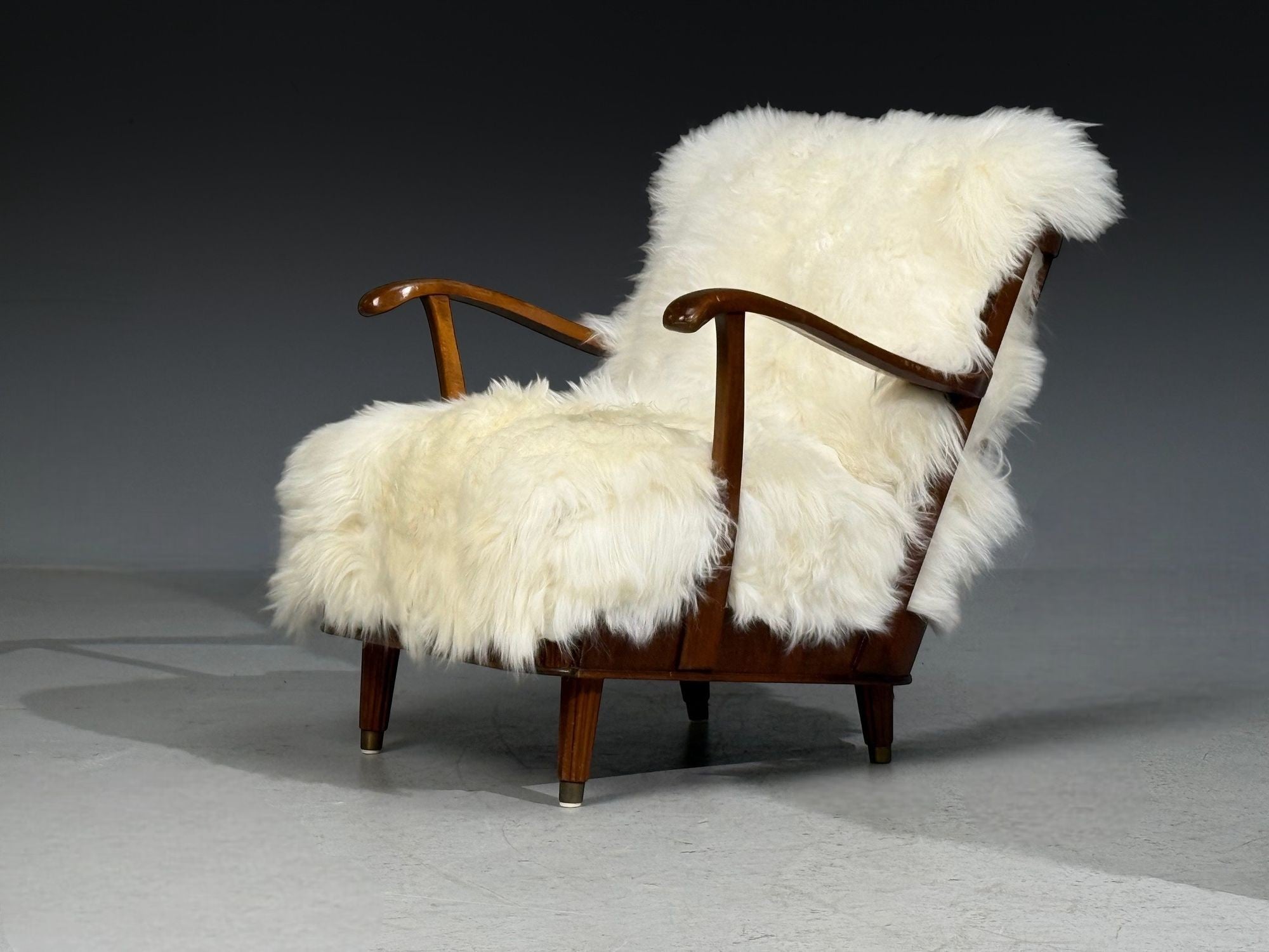 Svante Skogh, Lounge Chairs, Mongolian Fur, Beech, Sweden, 1945