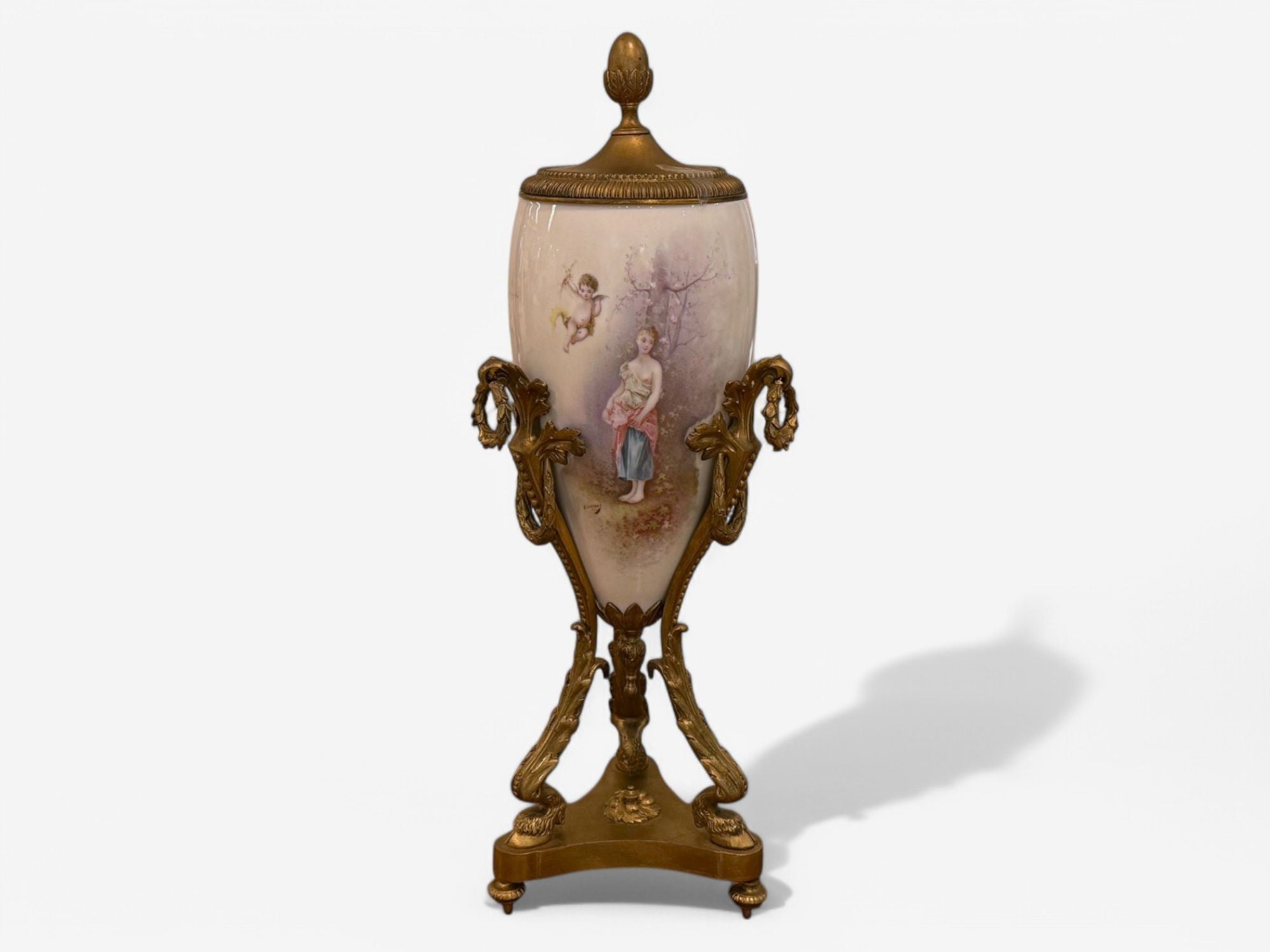Sevres Style, Porcelain, Bronze, Urn with Allegory Scene of Nude Woman, 1930s