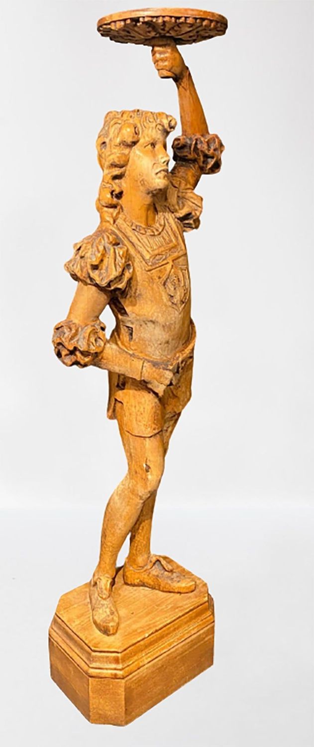 Italian Carved Wood Figural Card Stand, Receiver, Late 18th Century