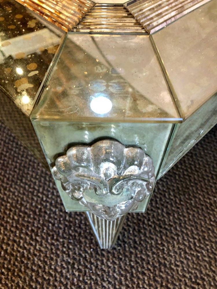 Versace Style Mirrored Cocktail, Low or Coffee Table, Etched Glass, Palatial,