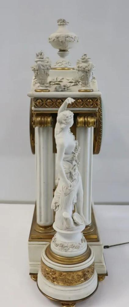 Sèvres Parian Attr, Louis XV, French Mantle Clock, Parian, Bronze, 19th Century