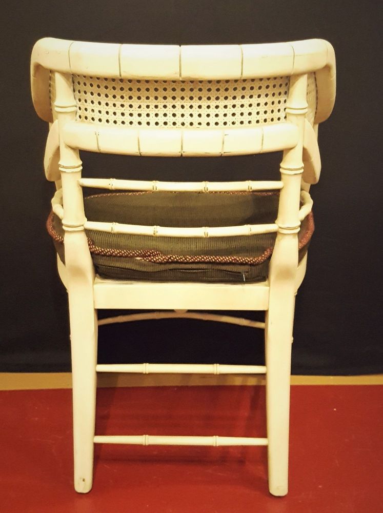 Pair of Mid Century Curved Back Bamboo Arm Chairs Removable Cushion