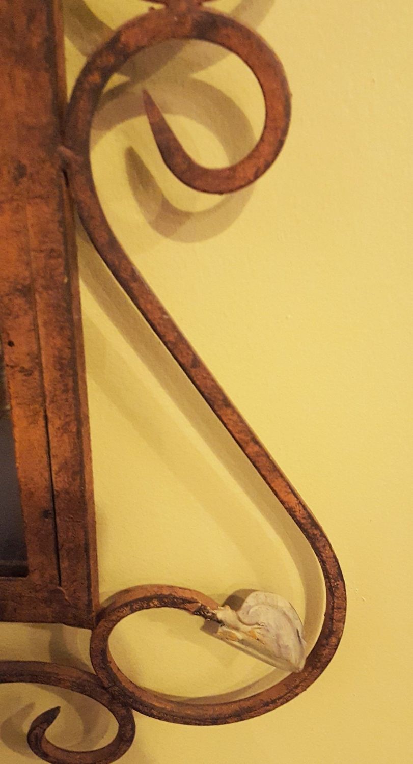 Rustic Metal Wall Mirror With Decorative Scroll Design