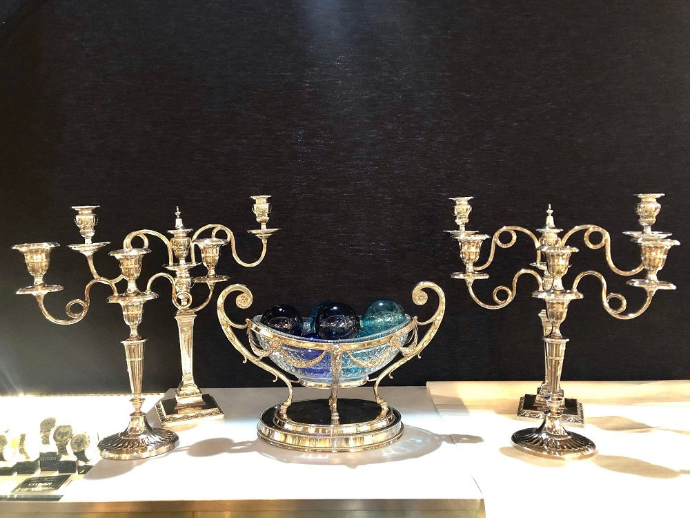 George III Style Silver Plated Oval Center Bowl with Cut Glass Liner