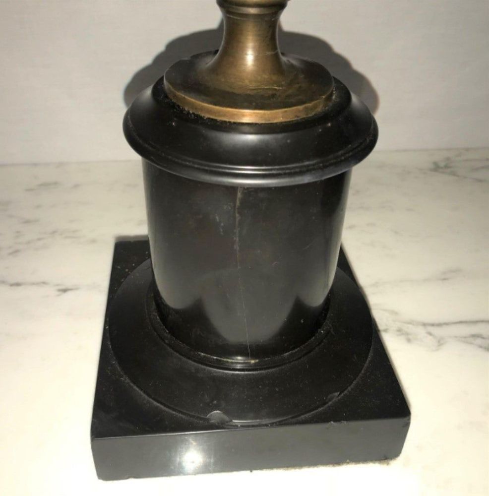 Pair of 19th Century Urns on Marble Stands Bearing Cherubs and Rams Heads