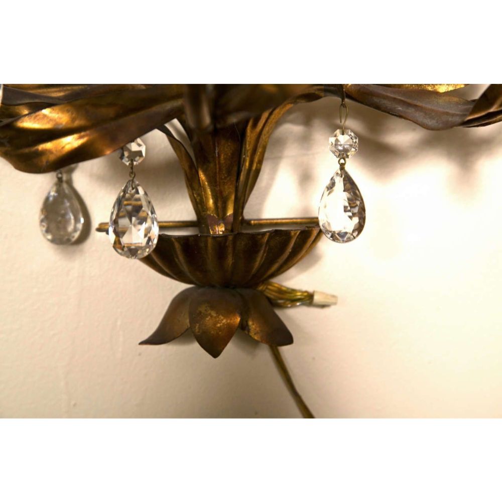 French Marie Therese Style Gilt-Brass Three-Light Wall Sconces Cherub Figures