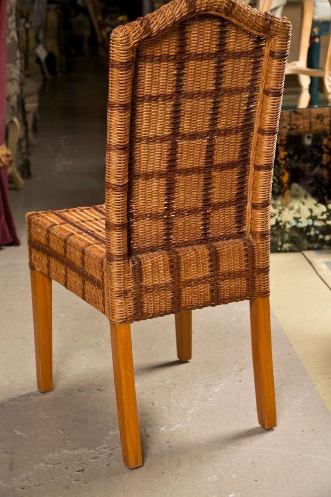 Set of Four Side Wicker Chairs by Palelek Tweed Decorated Seat And Back