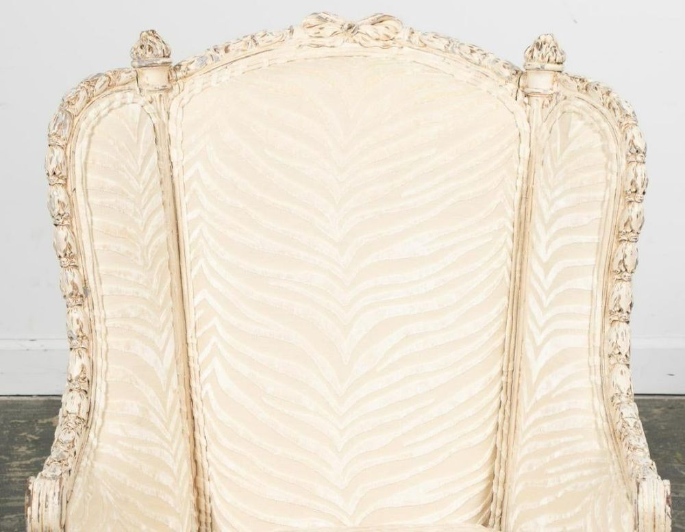 French Louis XVI Style Bergère Armchair with Silk Velvet Upholstery
