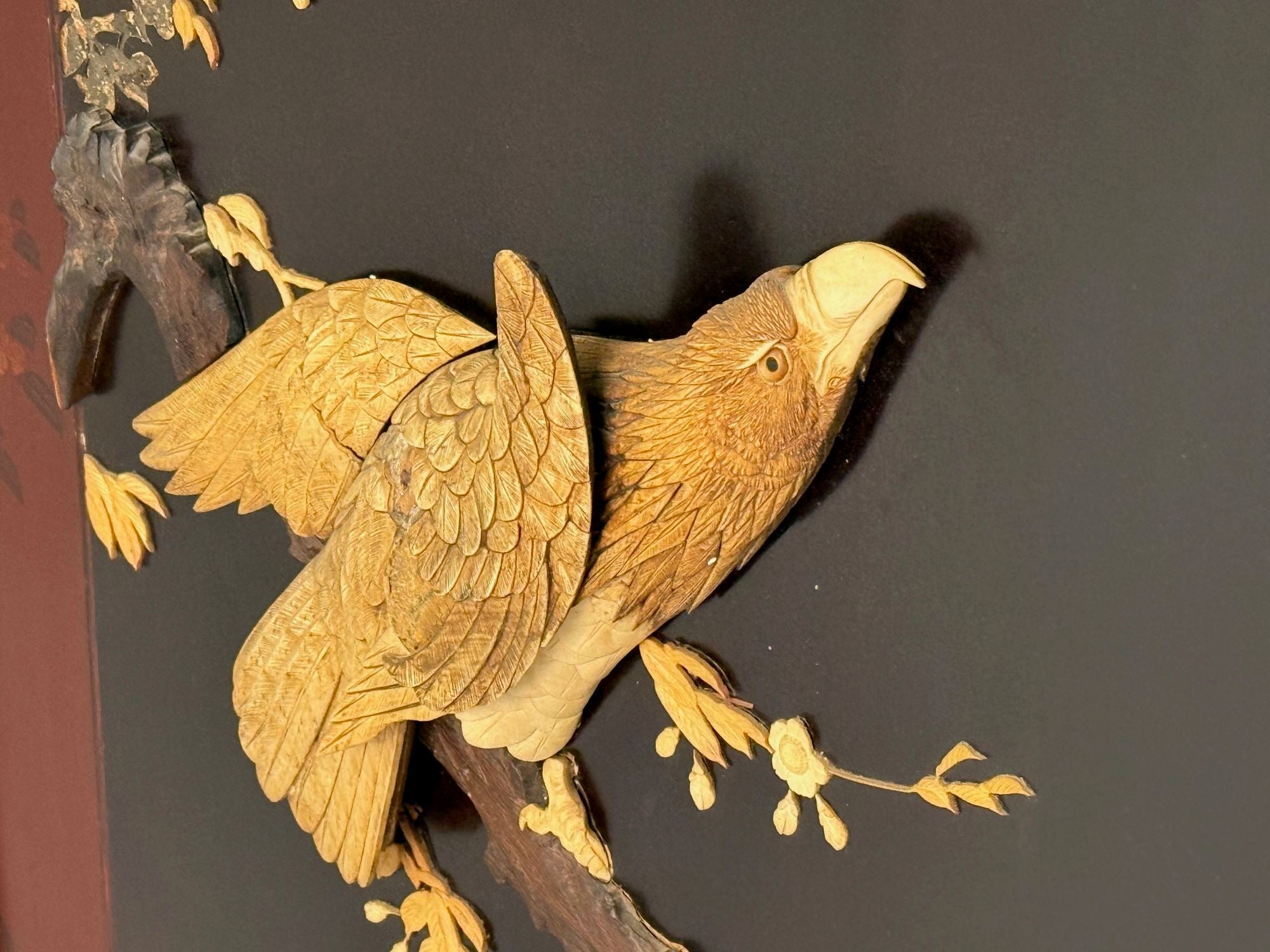 Shibayama Art, Meiji Era, Ebonized Wood, Lacquer, Two Panel Screen, Japan, 1890s