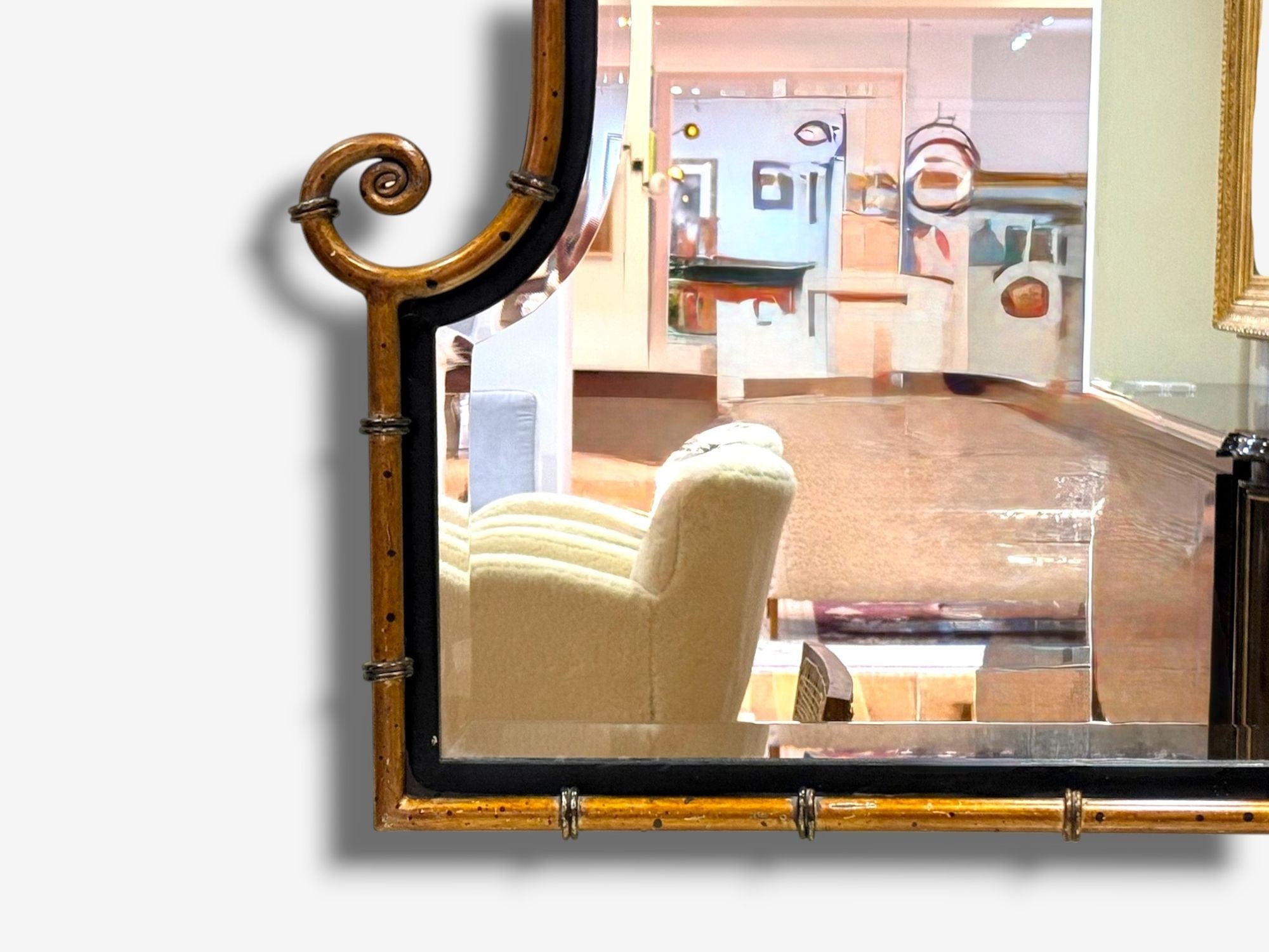 Hollywood Regency, Faux Bamboo Gilt Metal, Pagoda Form Wall Mirrors, USA, 1960s