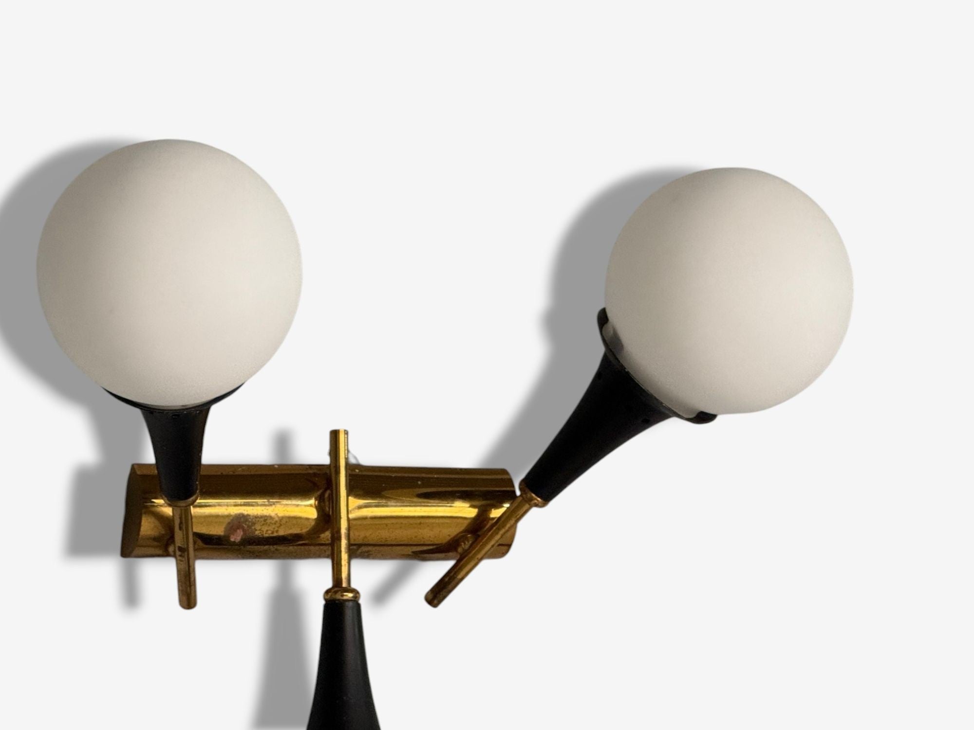 Stilnovo, Italian Mid-Century Modern, Brass, Glass, Three Light Sconce, 1950s