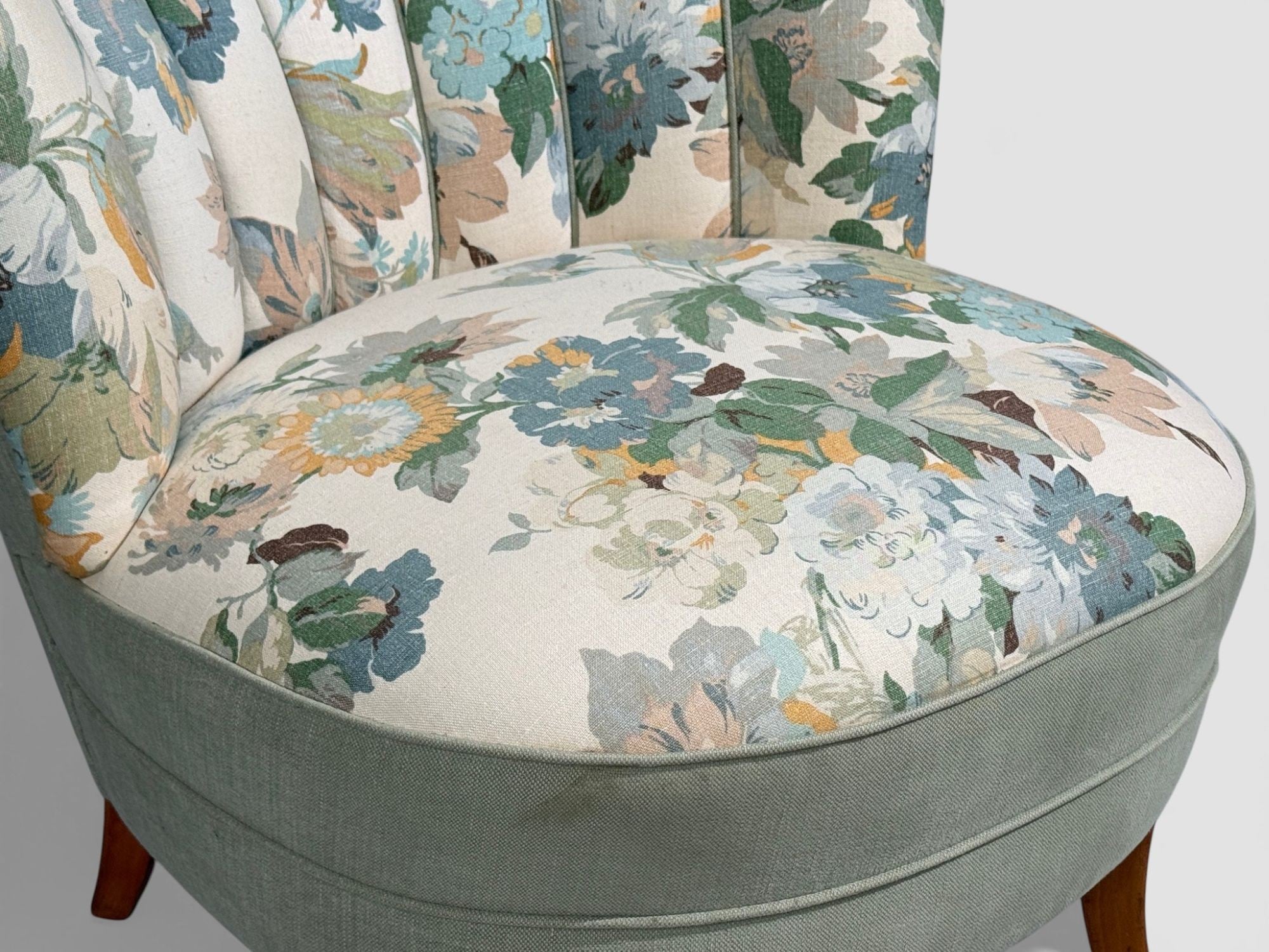 Swedish Modern, Lounge Chair, Floral Fabric, Beech, Sweden, 1950s