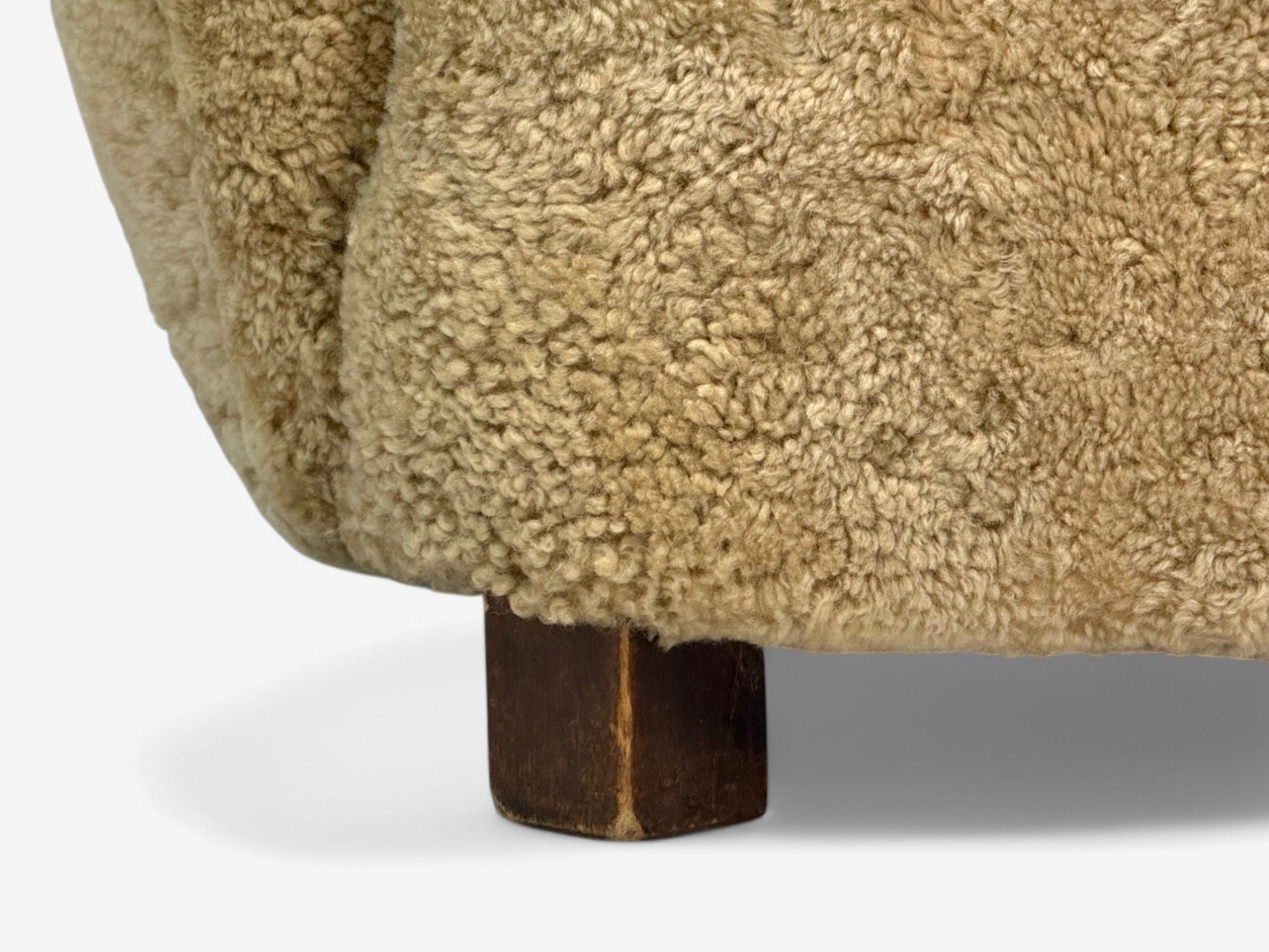 Danish Modern, Beech, Honey Sheepskin, Banana Style Tub Chair, Denmark, 1930s