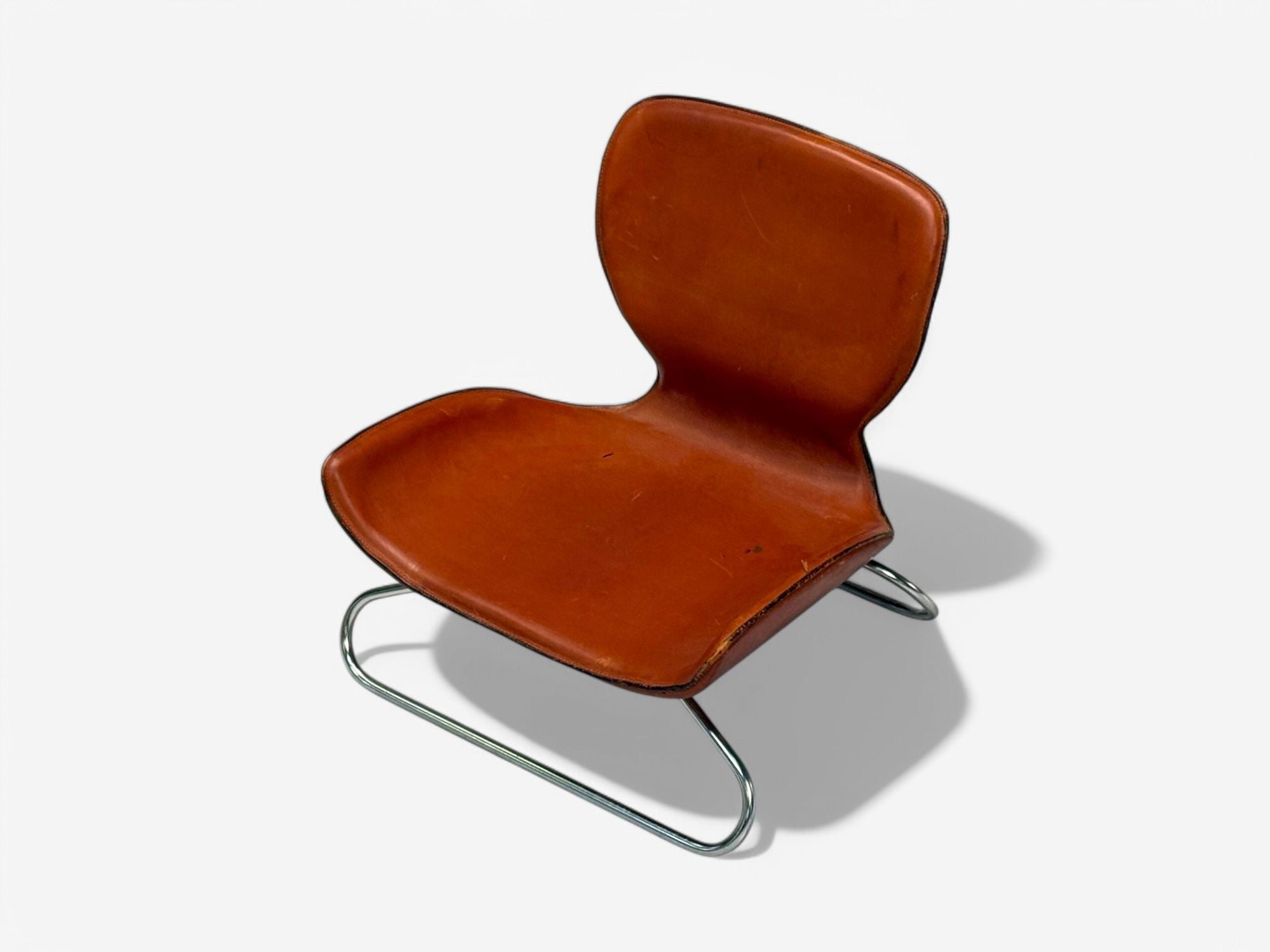 KOI, Modern, Cognac Leather, Nickel, K-3 Low Lounge Chairs, England, 2000s