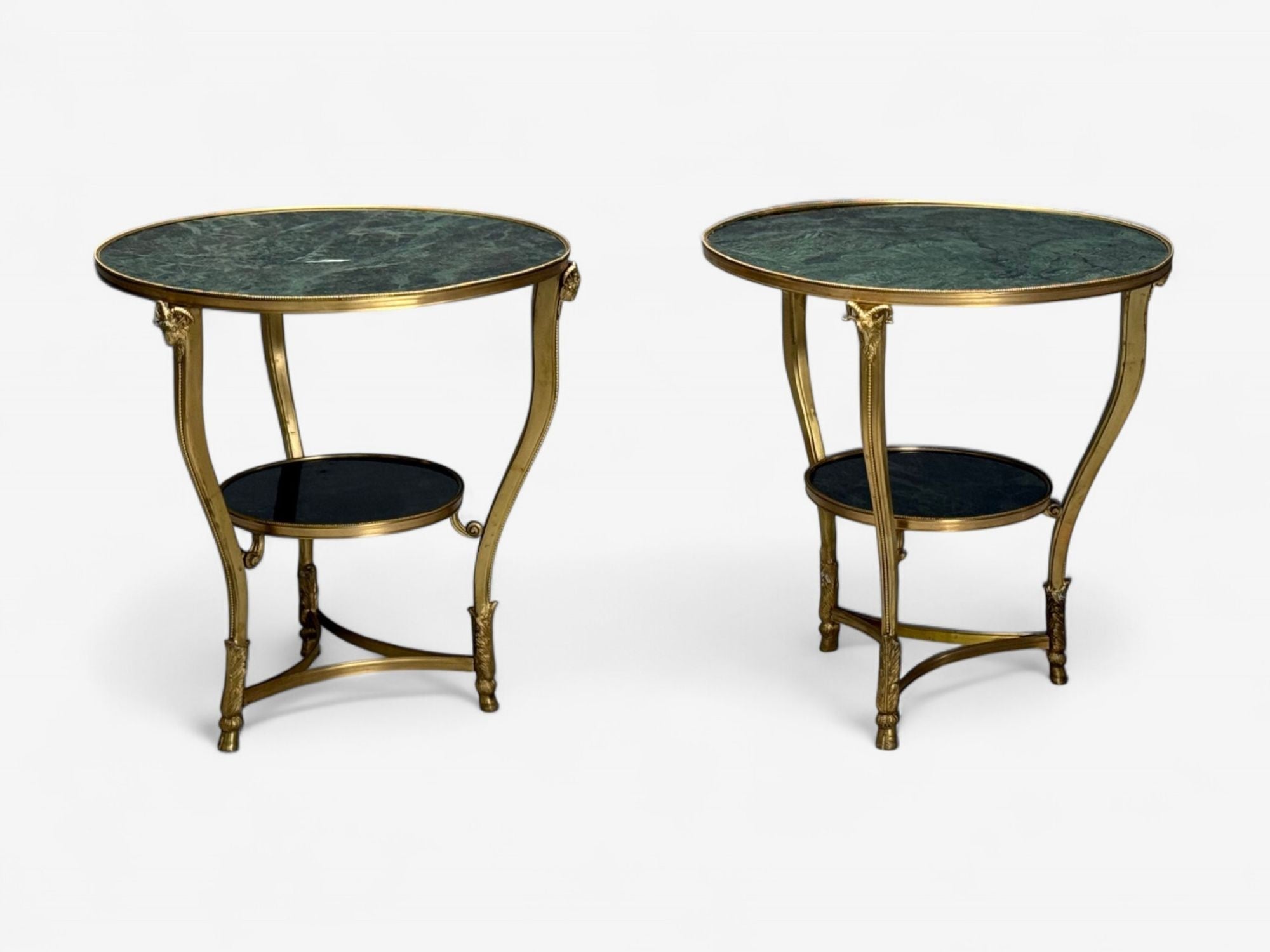 Louis XVI Style, Hollywood Regency, Bronze, Green Marble, Gueridons, 20th c.