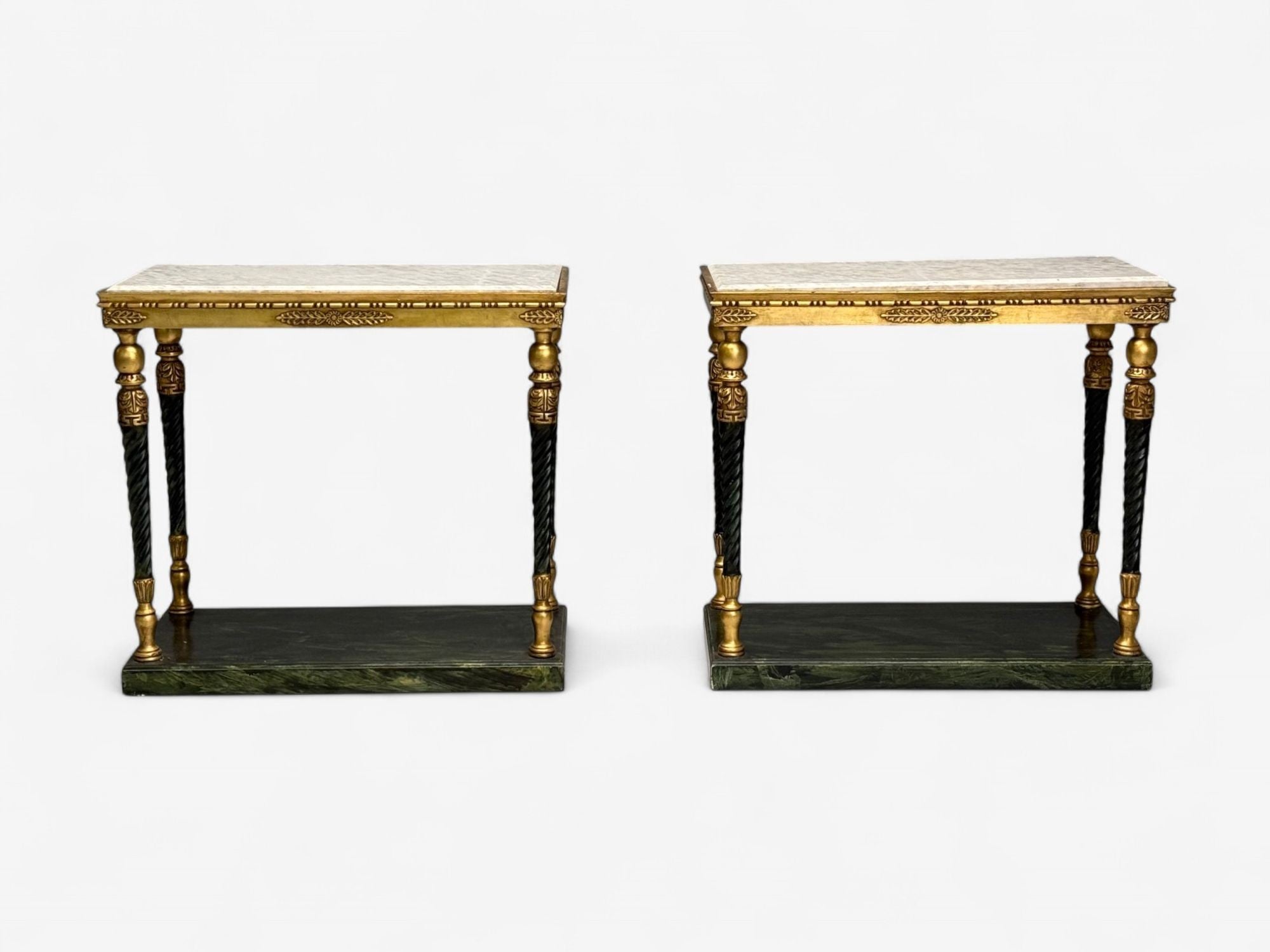 Swedish Neoclassical Style, Giltwood, Marble, Console Tables, Sweden, 20th c.