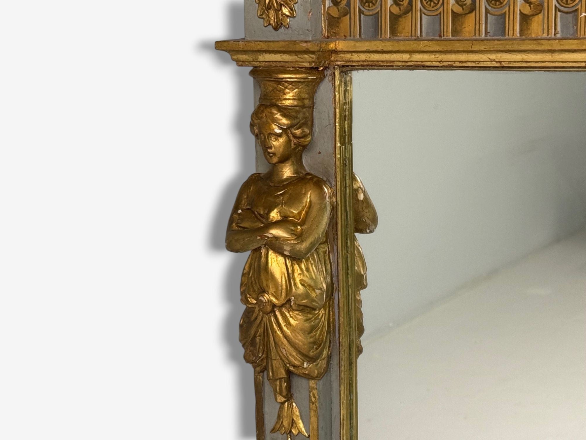 Swedish Paint Decorated, Parcel-Gilt, Large Wall Mirror, France, 19th c.