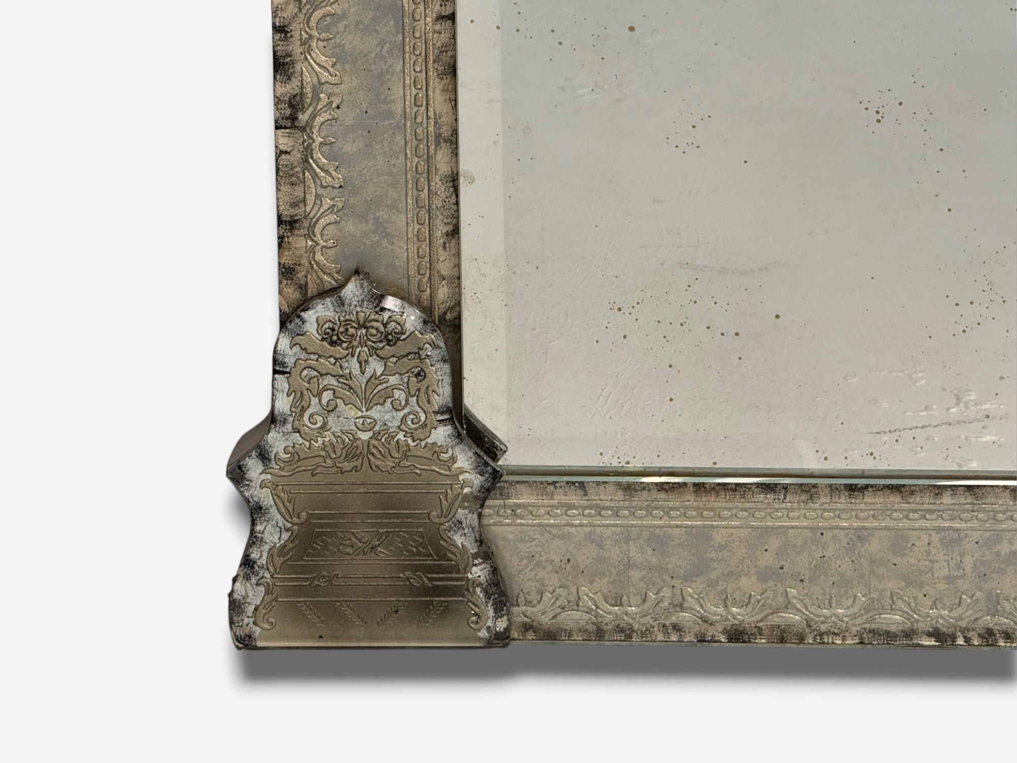 Hollywood Regency Style, Silver Leaf, Etched Glass, Venetian Wall Mirrors