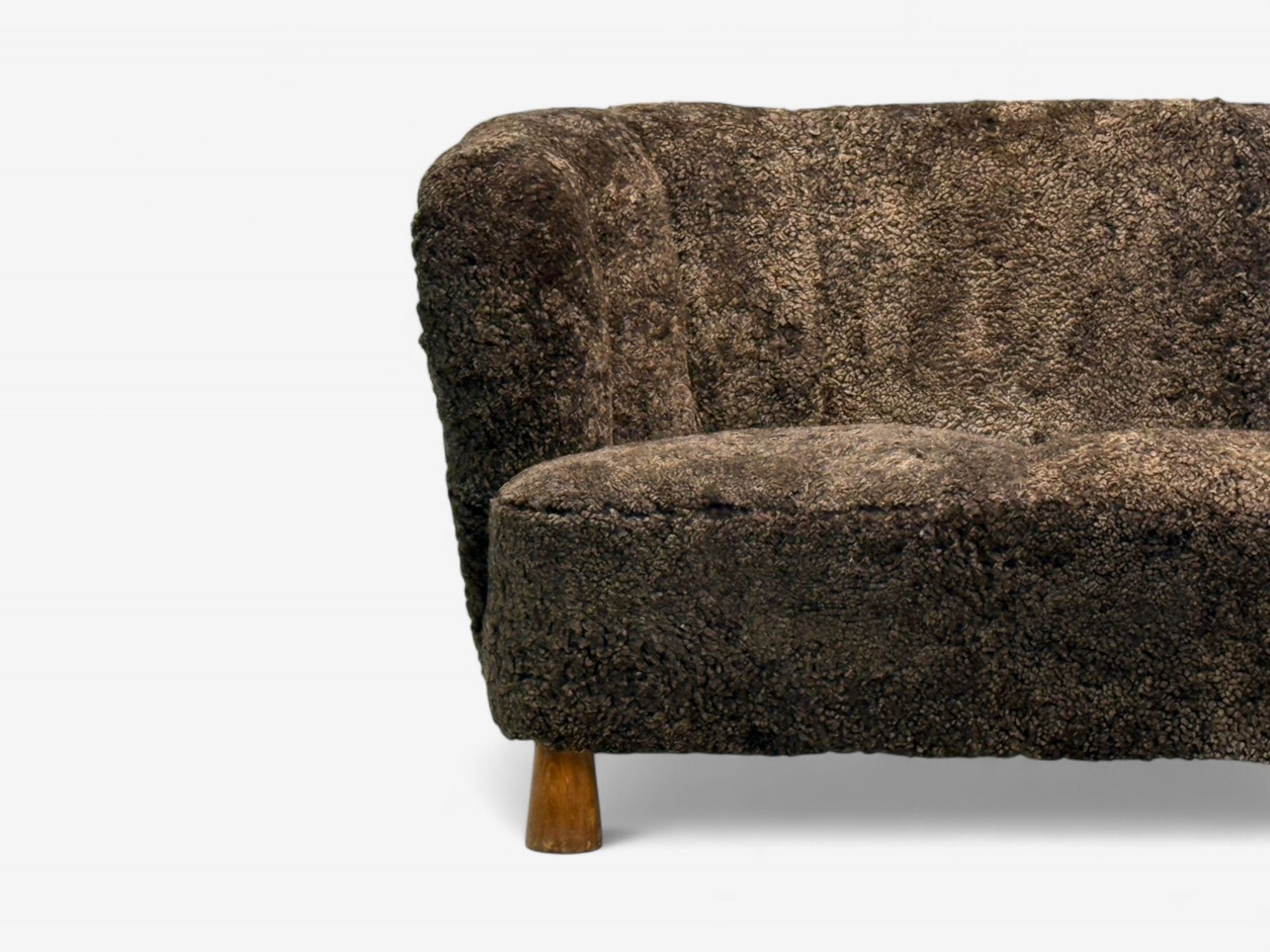 Danish Mid-Century Modern, Beech, Brown Sheepskin, Sofa, Denmark, 1930s