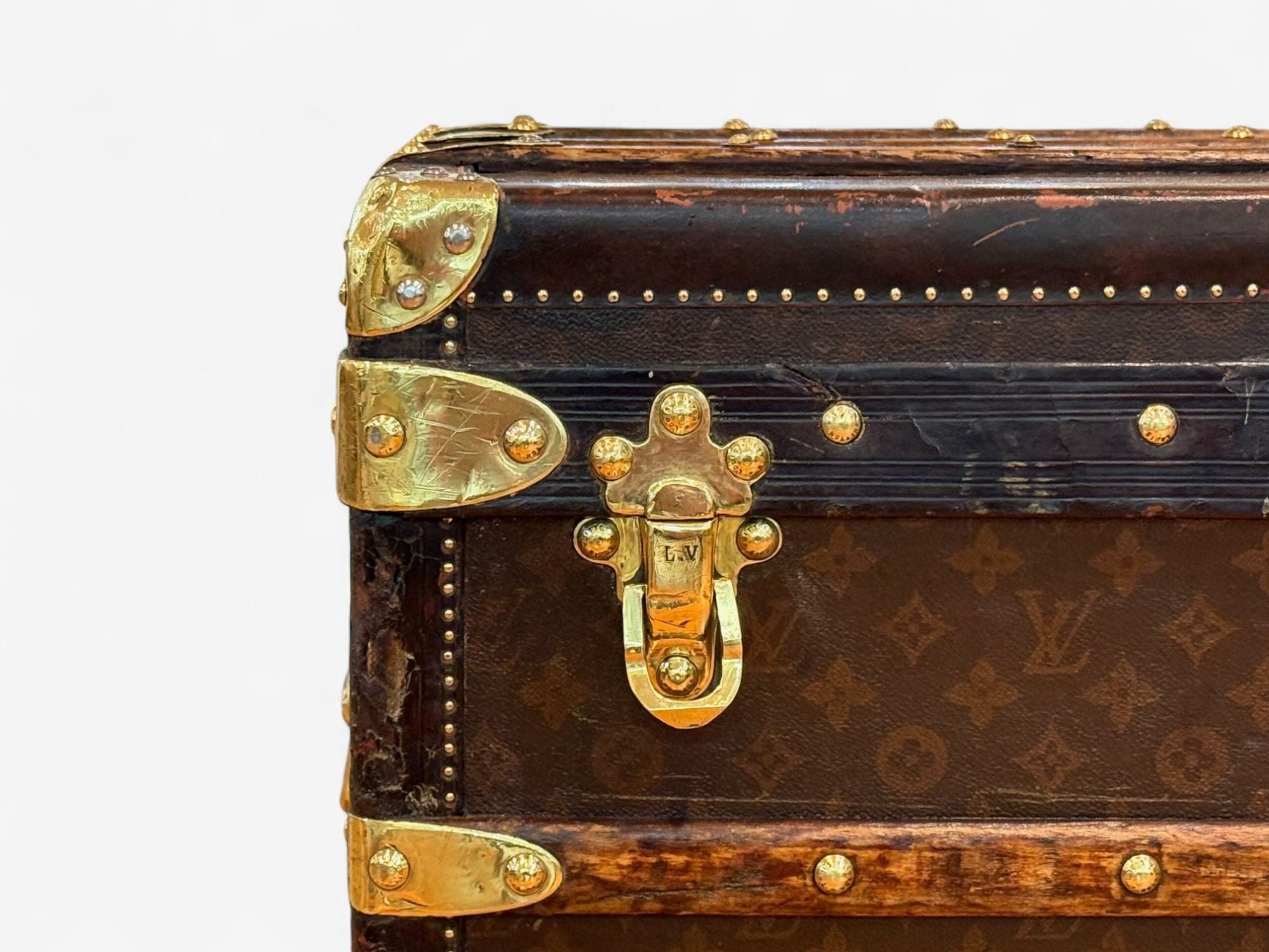 Louis Vuitton, Brown Leather, Monogram Canvas, Vintage Steamer Trunk, France