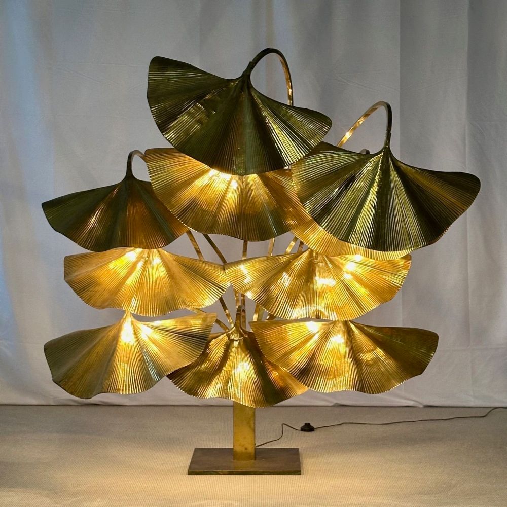 Tommaso Barbi, Italian Mid-Century Modern, 10 Leaf Ginkgo Floor Lamp, Bottega Gadda