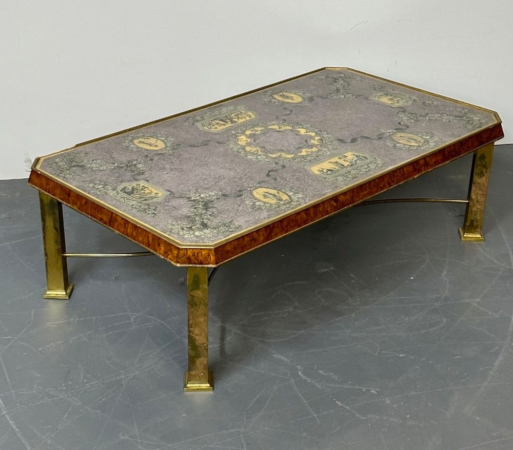 Piero Fornasetti Style Italian Coffee, Cocktail Table, Bronze, Burlwood, 1940s