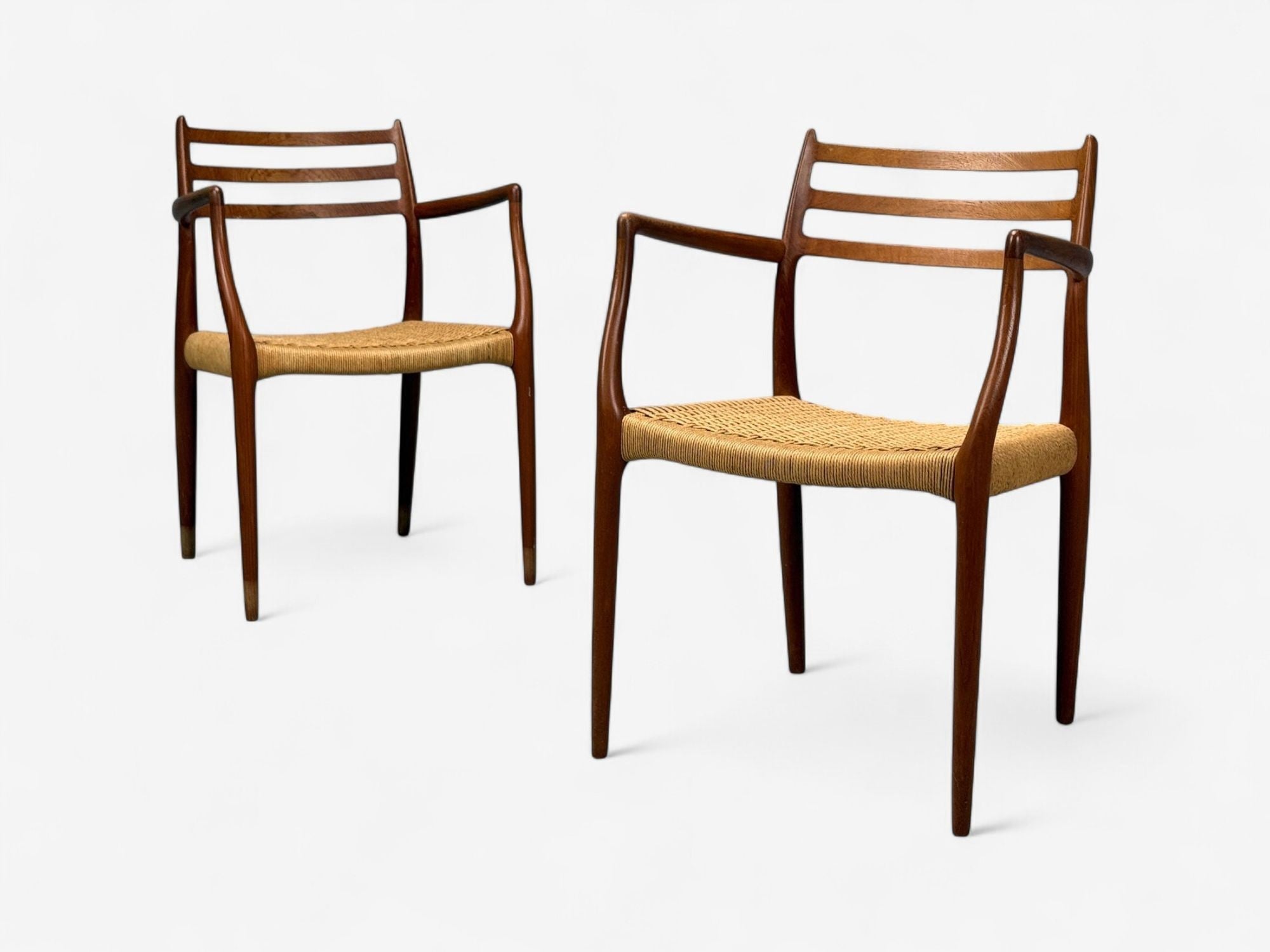 Neils O. Möller, Danish Papercord, Teak, Dining Chairs, Denmark, 1950s