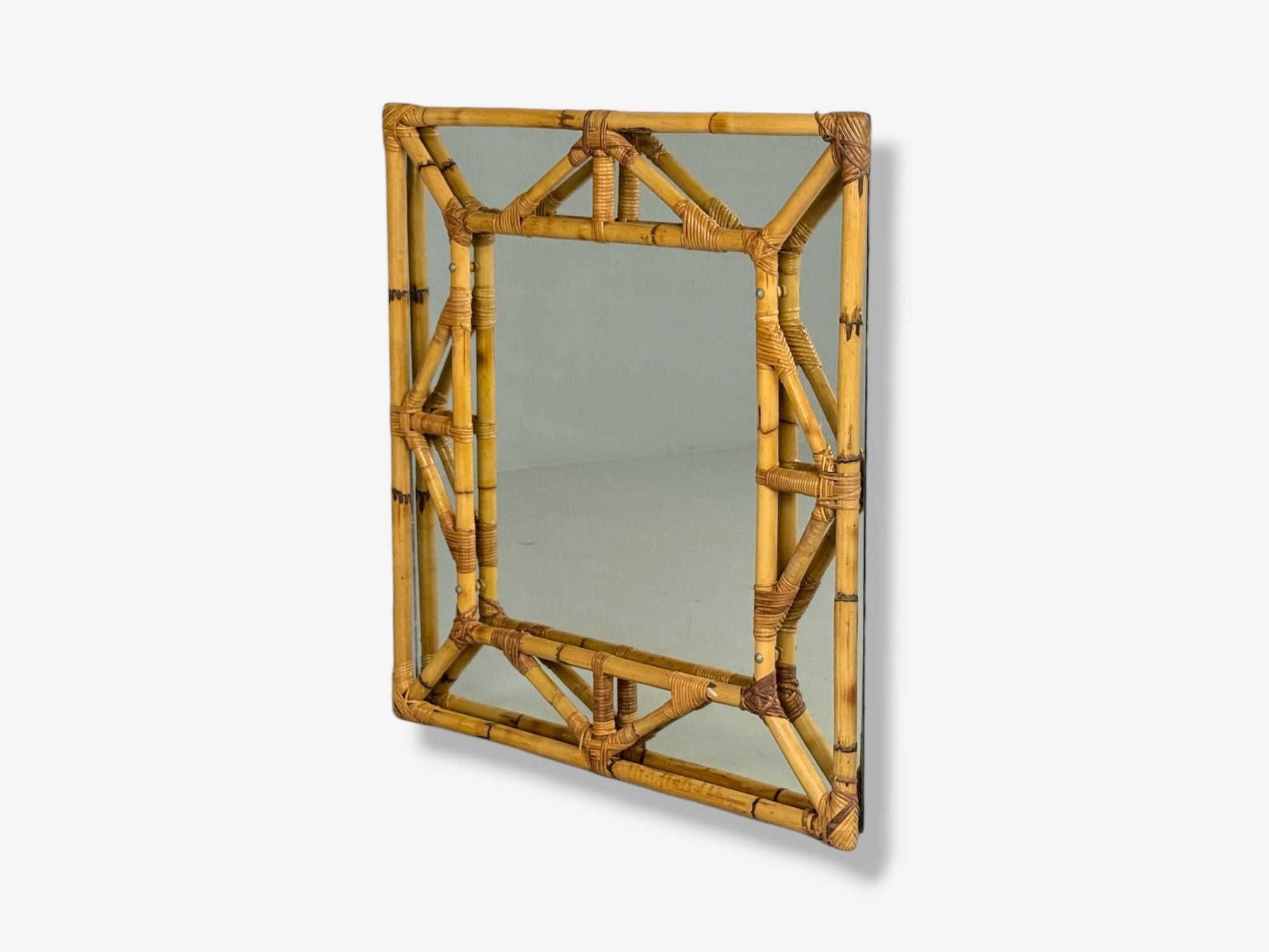 Italian Modern, Bamboo, Glass, Wall Mirror, Italy, 1950s