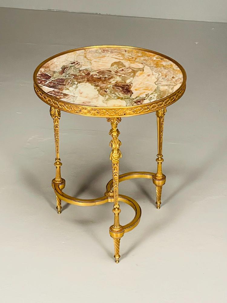 Pair of French Ormolu Marble Gueridons, Circular, 19th Century, Adam Weisweiler