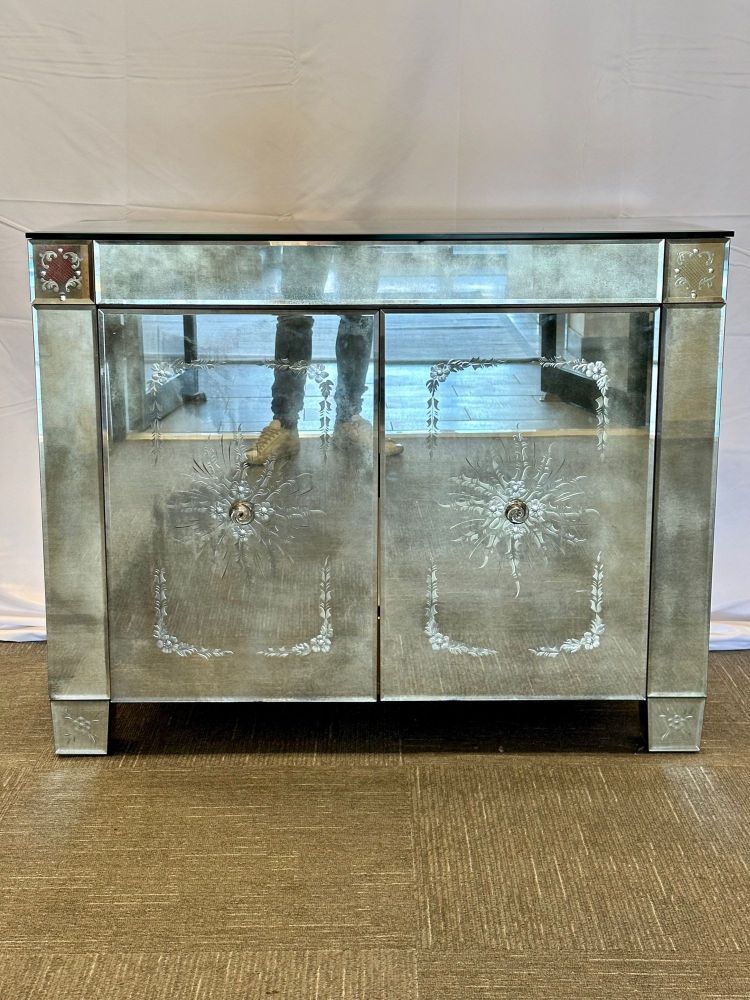 Maison Jansen Mirrored Cabinet, Commode, Verre Eglomise, Mid Century Modern