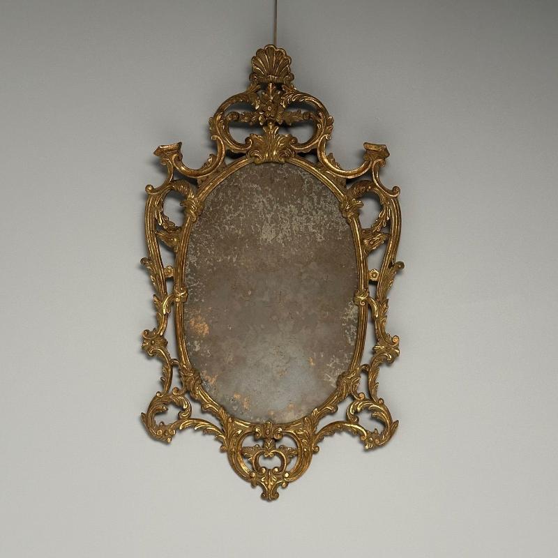 Italian Rococo Giltwood Wall or Console Mirror, Distressed