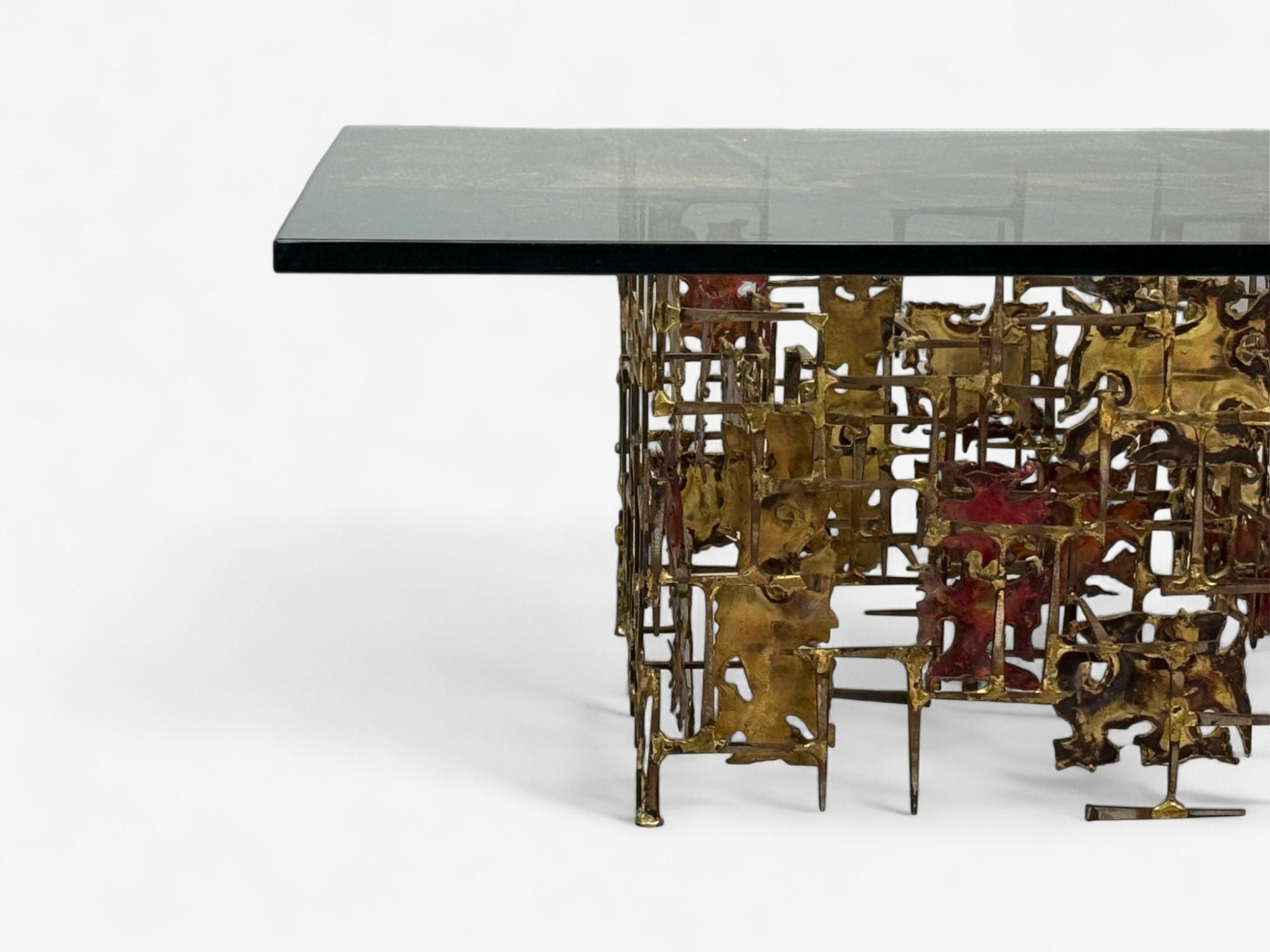 Silas Seandel Style, Brutalist Modern, Metal, Glass, Coffee Table, USA, 1970s