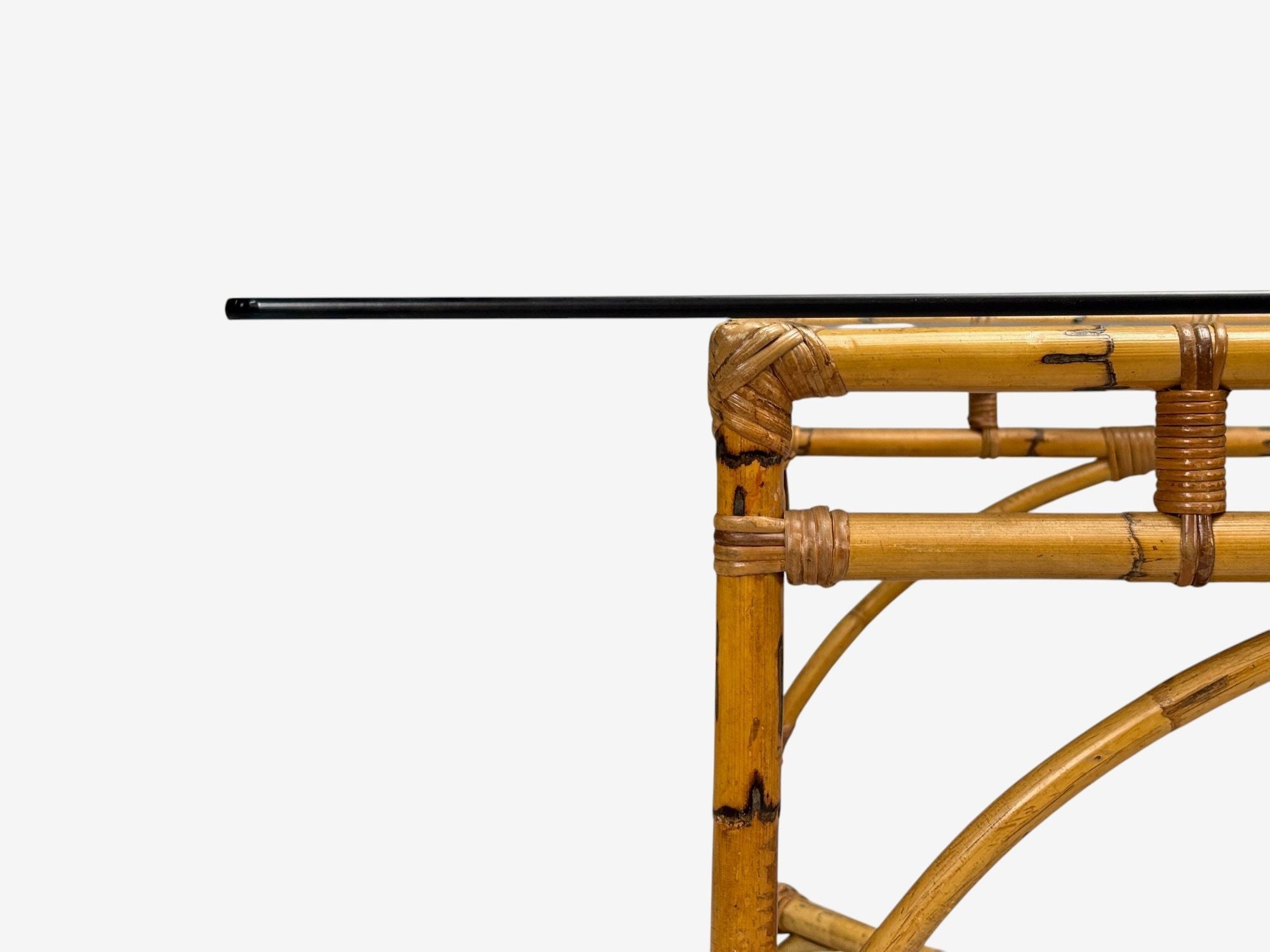 Dal Vera, Italian Modern, Bamboo, Cane, Glass, Dining Table, Italy, 1950s