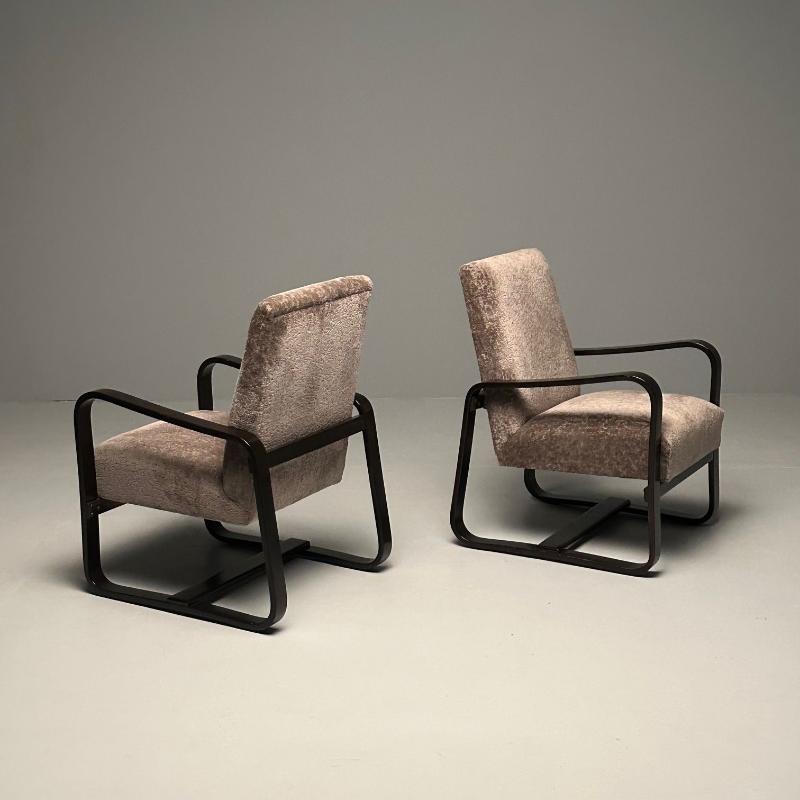 Rare Art Deco Pair of Giuseppi Pagano Pogatschnig Bentwood Armchairs & Ottomans