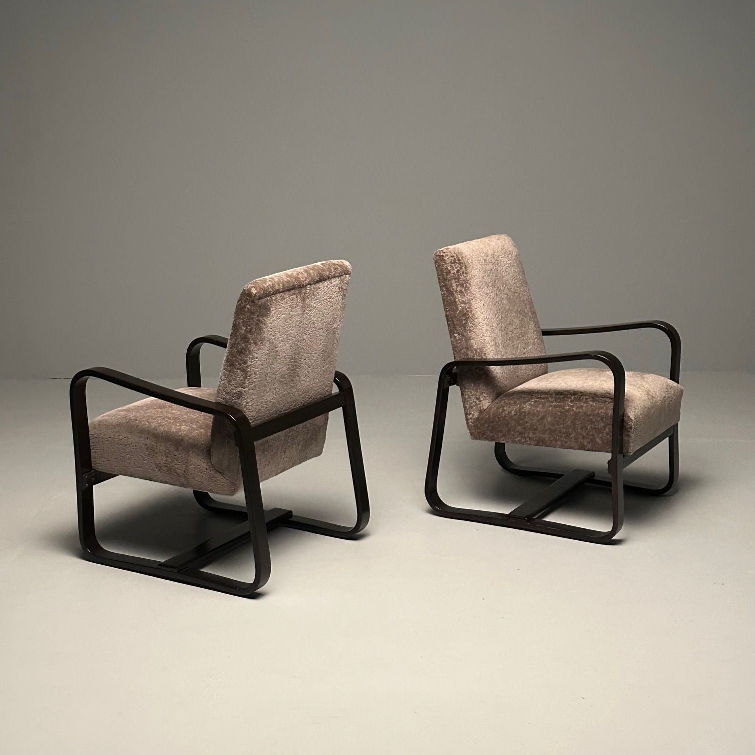 Giuseppi Pagano, Art Deco, Bentwood, Armchairs & Ottomans, Italy, 1940s