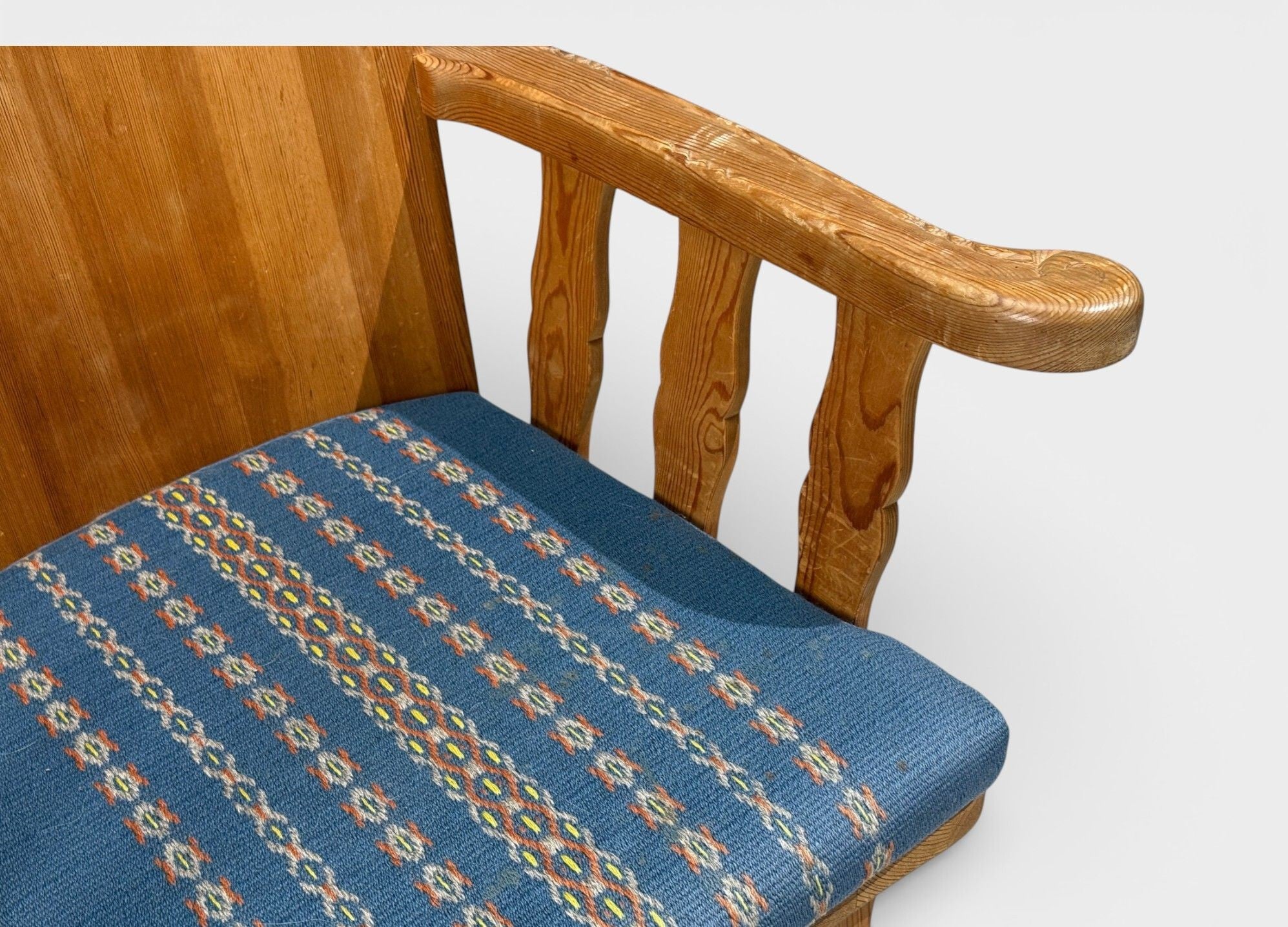 Krogenæs Møbler, Armchairs, Pine, Blue Fabric, Norway, 1970s