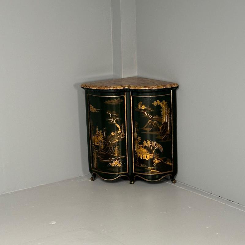 Pair Louis XV Style Japanned Corner Cabinets / Encoignures, Christies Provenance