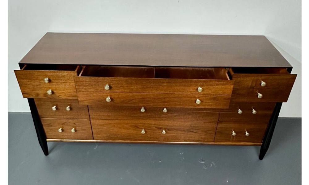 Mid Century Modern Dresser, West Michigan Furniture Co. Ebony, Walnut, Metz