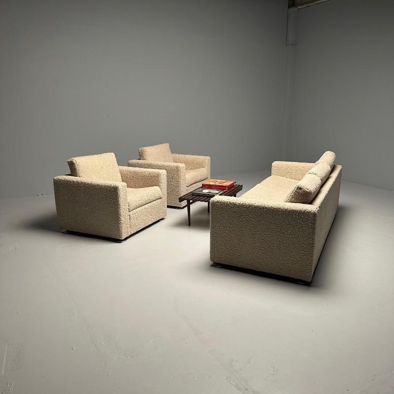 Stendig Living Room, Sofa, Pair of Cube Chairs, New Boucle, Switzerland, Labeled