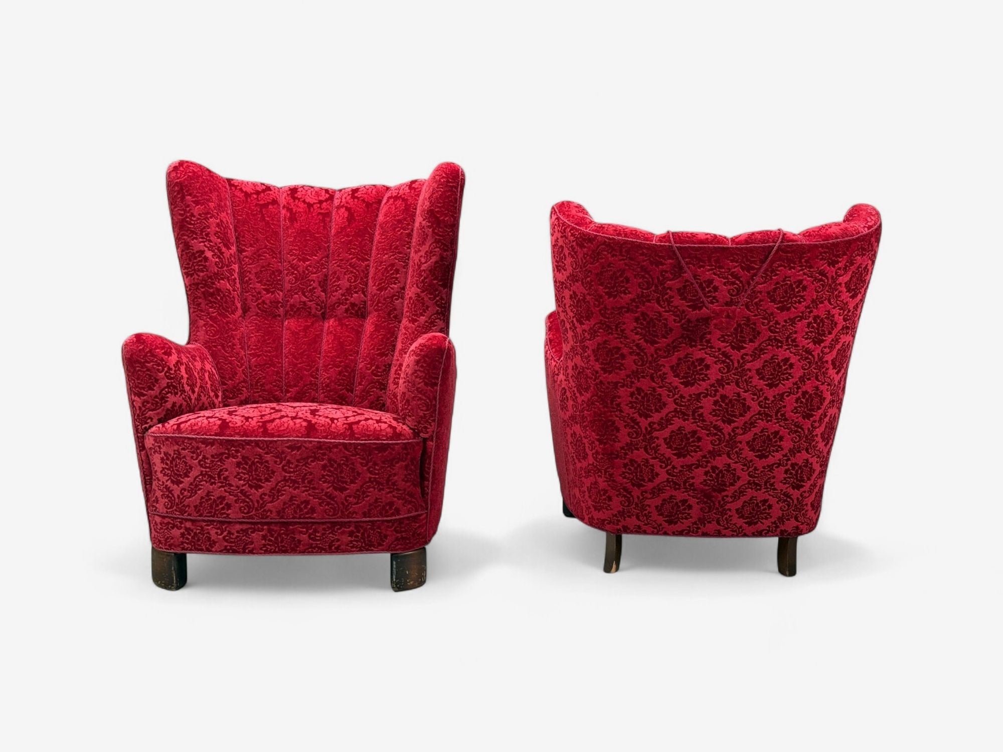 Danish Modern, Fabric, Wood, His and Hers Lounge Chairs, Denmark, 1960s