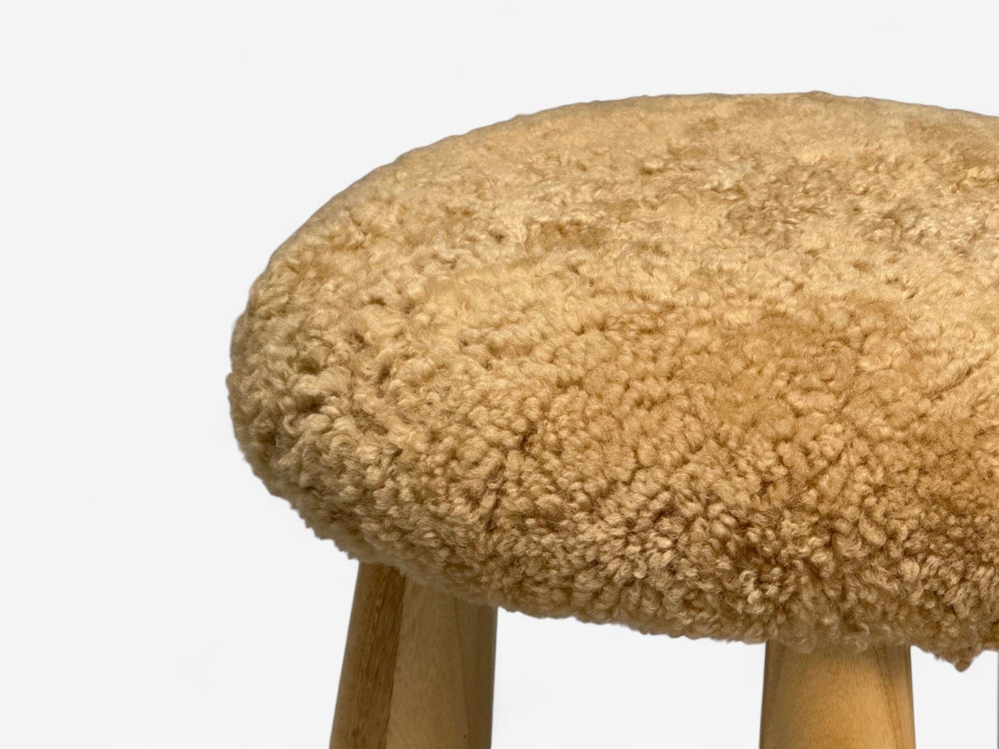 Danish Modern Style, Honey Sheepskin, Maple, Shearling Footstools, 21st C.