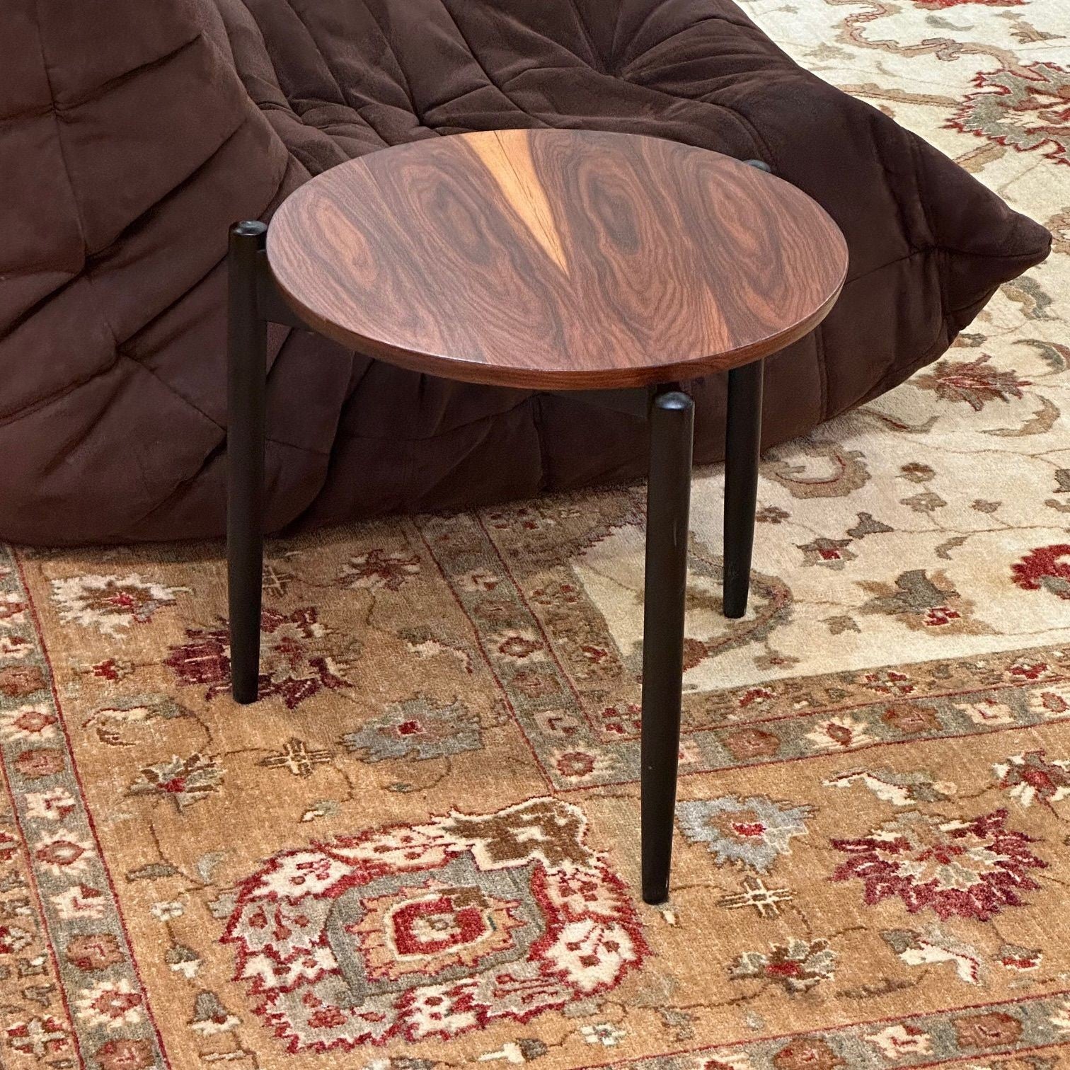 American Mid-Century Modern, Tripod Side Tables, Rosewood Veneer, Painted Wood