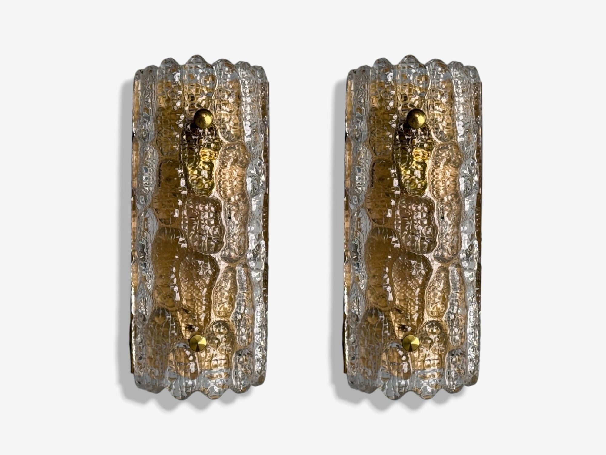 Carl Fagerlund, Textured Glass, Brass, Wall Lights, Sweden, 1960s