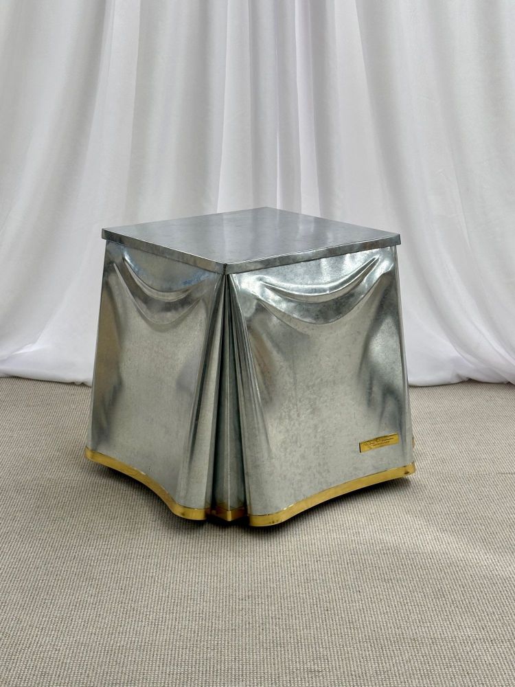 Mid-Century Modern Signed John Dickinson Galvanized Steel Drape End Table, 1970s