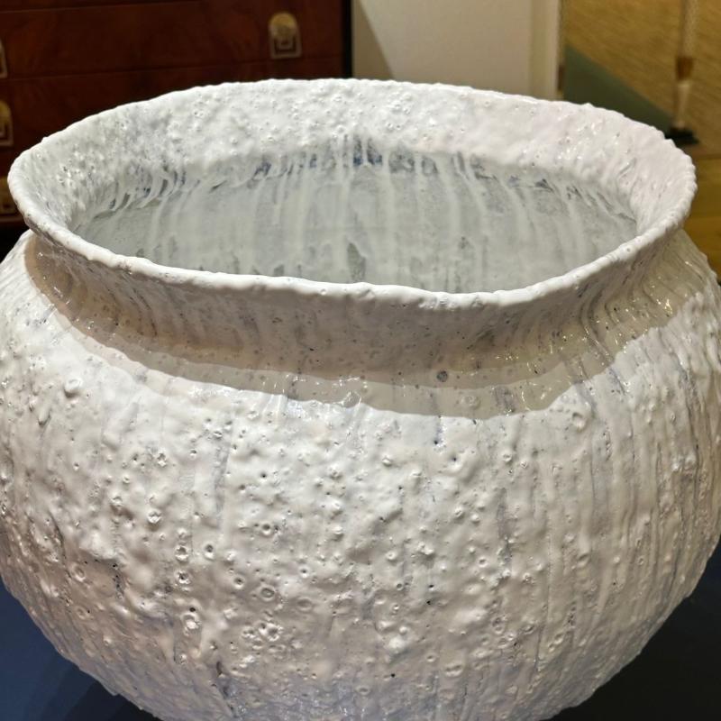 Jon Tierney, Contemporary, Large Modern Moon Jar, Glazed Ceramic, White and Blue