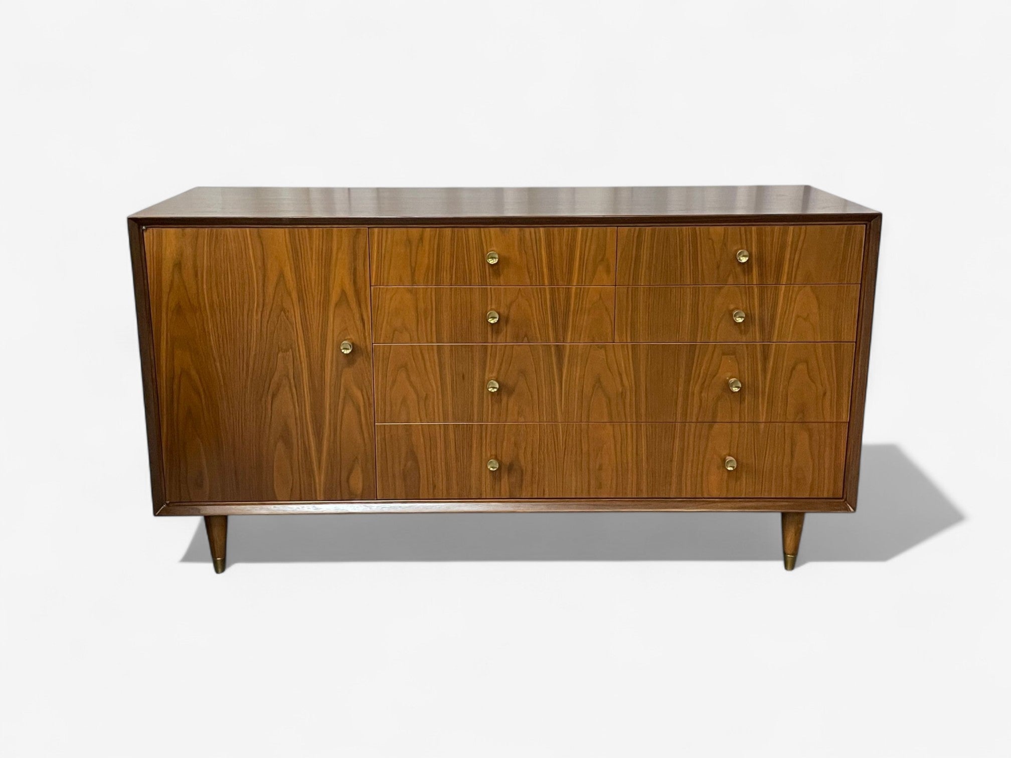 American Modern, Brass, Walnut, Opposing Dressers, USA, 1950s