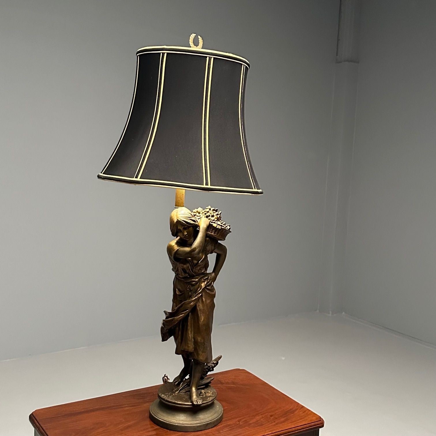 Metal Statue of a Woman Fruit Bearer, Mounted as Lamp, French, 1930s