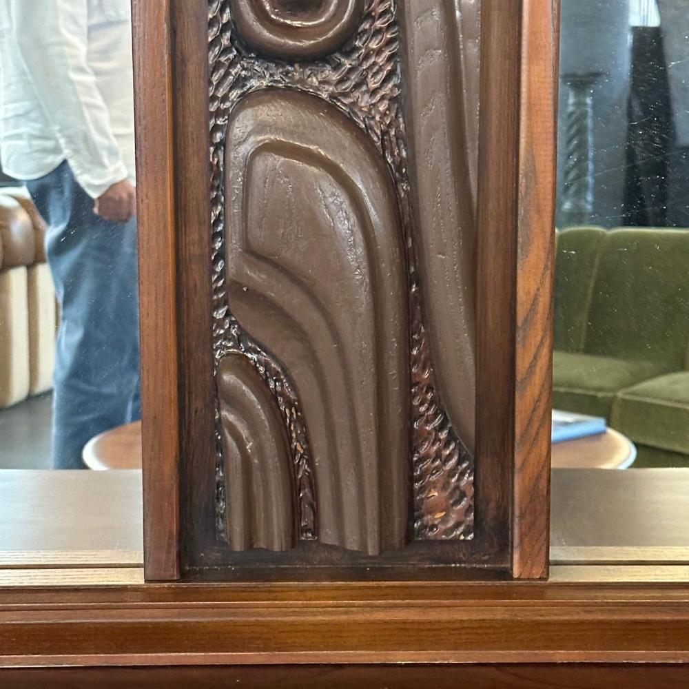 Pulaski, Brutalist Mid-Century Modern, 'Oceanic' Wall Mirror, Walnut, 1960s