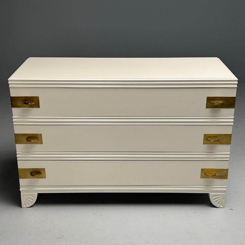 Tommi Parzinger Style, Mid-Century Modern, Cabinets, White Paint, Bronze