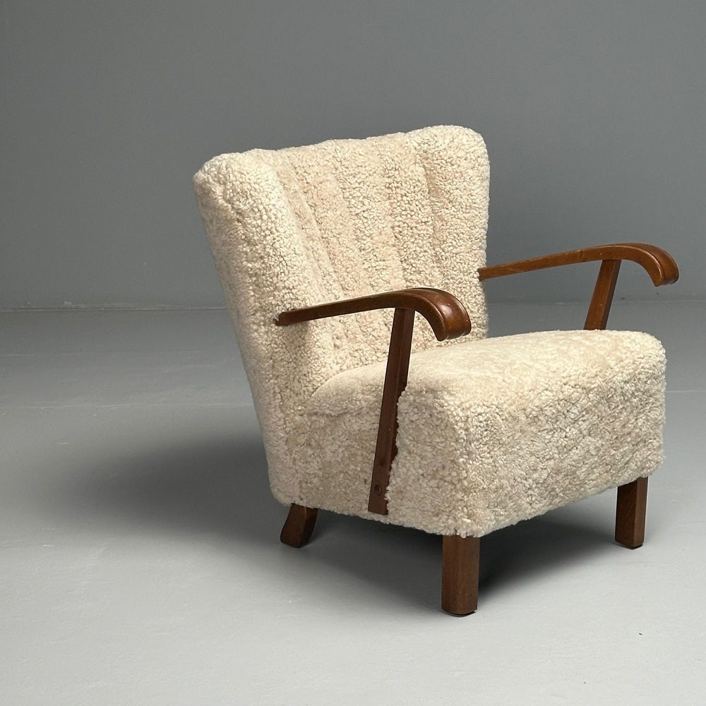 Danish Cabinetmaker, Mid-Century Modern, Lounge Chairs, Shearling, Beech, 1940s